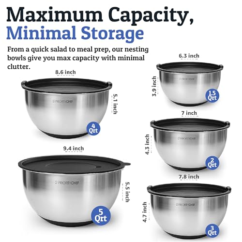 28pc Stainless Steel Mixing Bowls with Lids Set (Black)