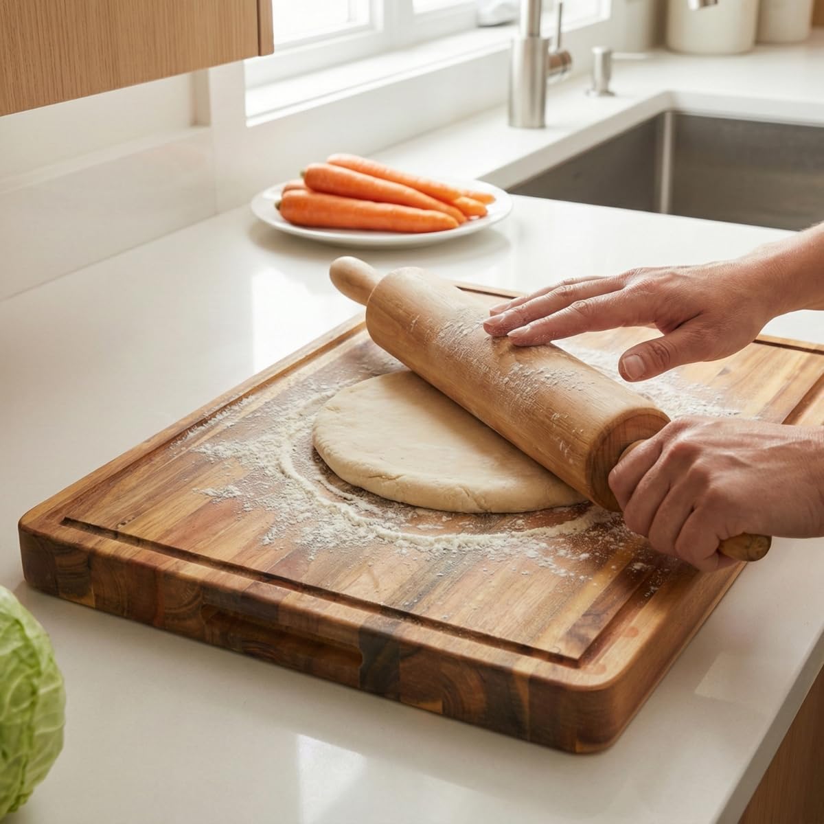 Square Acacia Wood Cutting Boards for Kitchen (Edge Grain / 14"L x 14"W)