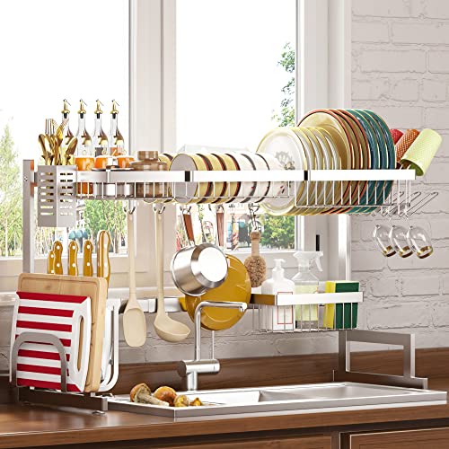 Over Sink Dish Drying Rack Stainless Steel (Silver(304 Stainless Steel) / 2Tier - Standard(26"-38"))