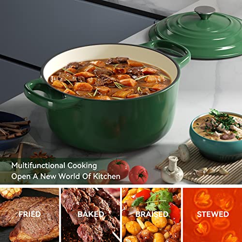 6 Quart Enameled Dutch Oven Pot with Lid (6 QT / Green)