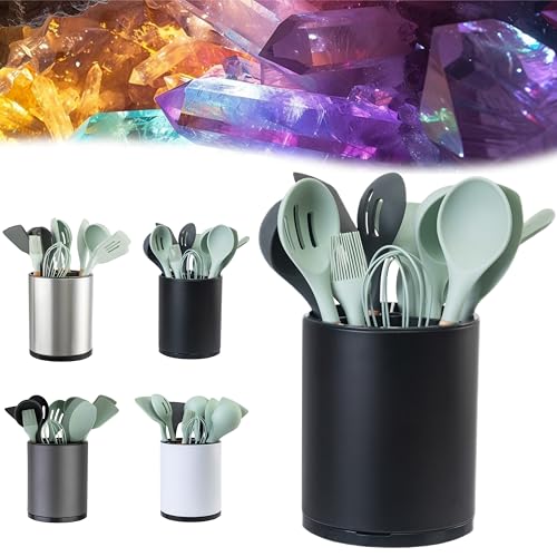 Utensil Holder For Kitchen Counter Organizer Extra Large Silverware Caddy Cooking Utensil Stainless Steel Rotating Kitchen Storage 3 Compartment Flatware Spoon Spatula