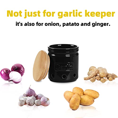 Ceramic Garlic Keeper with Wooden Lid
