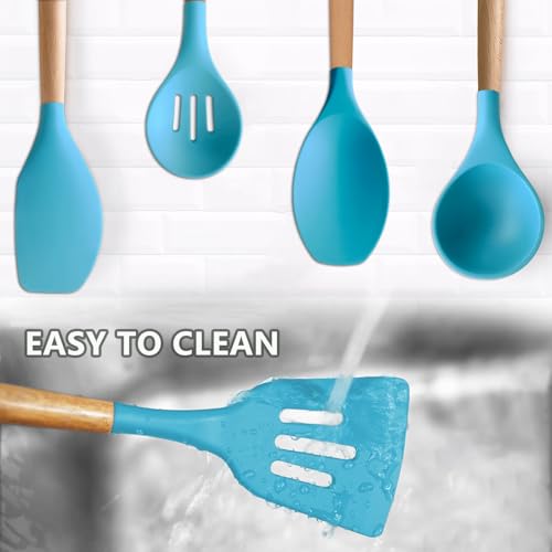 Silicone Kitchen Cooking Utensils Set (Standard 5-Piece Set / Light Blue)