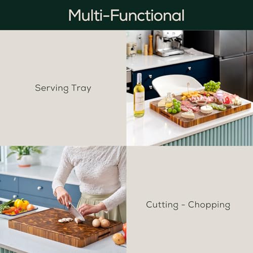 Medium (M) Acacia End Grain Cutting Board, Reversible, Knife-Friendly Charcuterie Wood Cutting Board with Juice Groove & Handles, Non-Toxic, Gift Box Included (17"x13"x1.5") (M - Acacia / 17"L x 13"W)