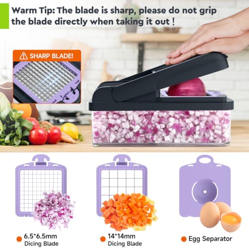 12-in-1 Vegetable Chopper, Food Veggie Chopper With Container (Purple / 7 blades)
