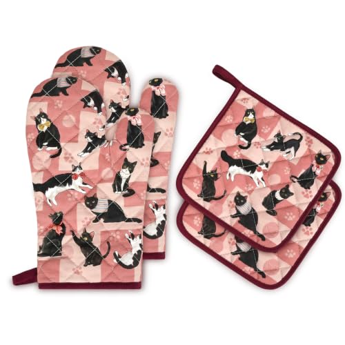 Pink Floral Oven Mitts and Pot Holders Sets 2Pcs