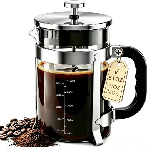 French Press Coffee Maker 304 Stainless Steel Coffee Press with 4 Filter