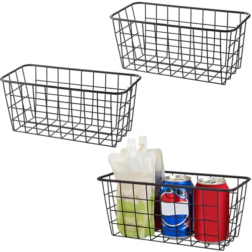 Adhesive Sturdy Small Wire Storage Baskets with Kitchen Food Pantry Bathroom Shelf Storage No Drilling Wall Mounted