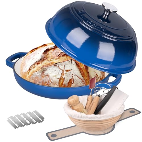 Enameled Cast Iron Dutch Oven Pot with Lid (Blue)