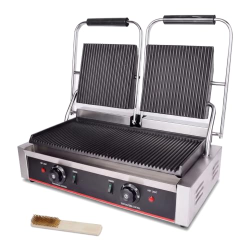 Commercial Panini Press With Grooved Grill Sandwich Maker Machine Electric Contact Grill Single