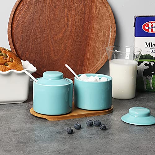 Ceramic Sugar Bowl with Tray and Spoon Set of 2