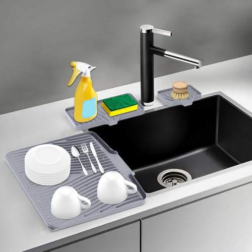 Silicone Dish Drying Mat for Kitchen counter (Grey-Set / 15.8" x 13")