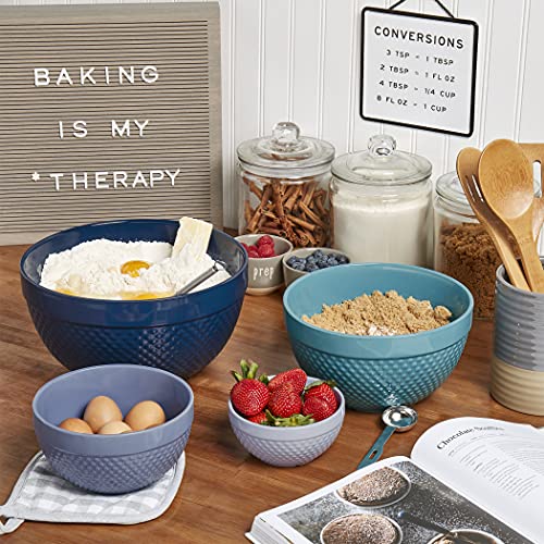 Tabletops Gallery Hobnail Style 4 Piece Stoneware Nesting Mixing Bowl Set for Baking and Cooking
