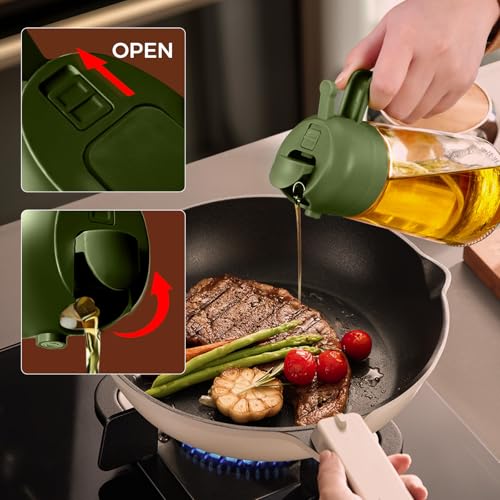 16 oz 2-in-1 Glass Olive Oil Sprayer for Cooking, BlackOliveGreen (2Pcs Black & OliveGreen)