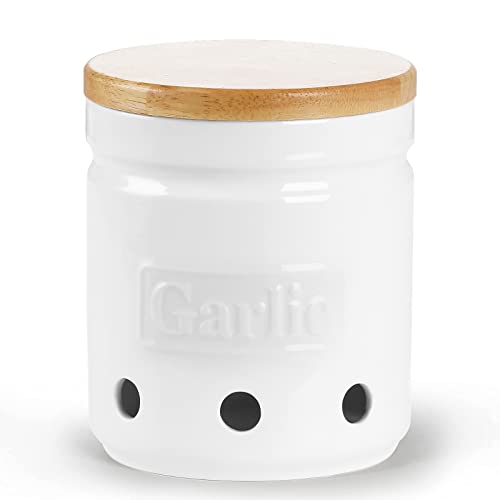 Ceramic Garlic Keeper with Wooden Lid