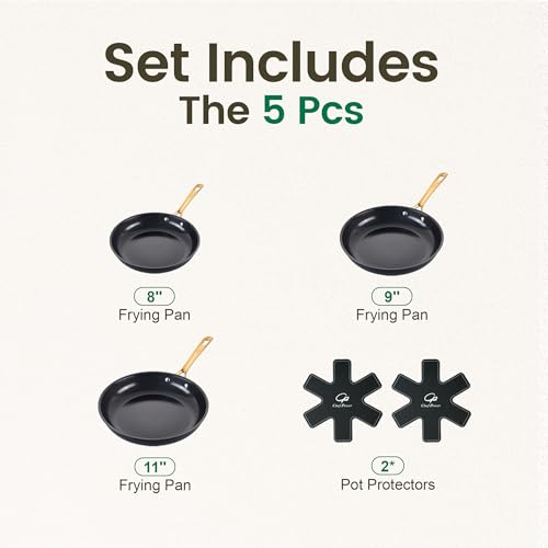 Non Stick Ceramic Frying Pans (Stone Black and Light Gold)