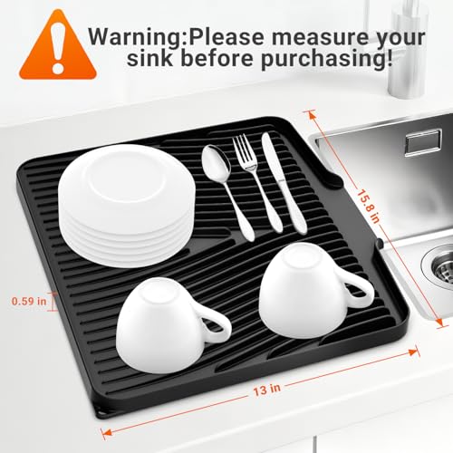 Silicone Dish Drying Mat for Kitchen counter (Black / 15.8" x 13")