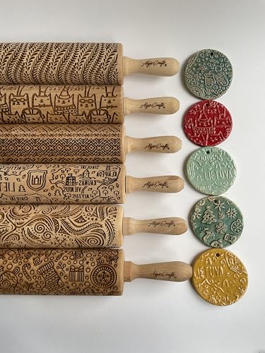 Embossing Rolling Pin Laser engraved rolling pin Gift for pottery and cookies by Algis Crafts