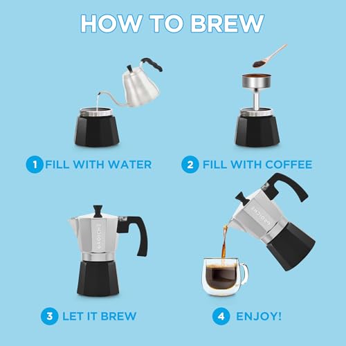 Milano Stovetop Espresso Maker Moka Pot 6 espresso Cup Tuxedo Black (6 espresso cups / Tuxedo, Black)