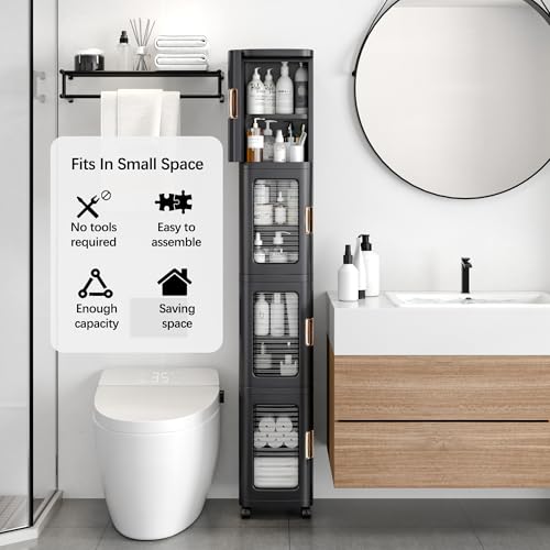 4 Tier Tall Narrow Storage Cabinet with Movable Wheels