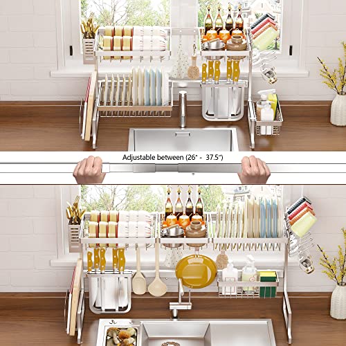 Over Sink Dish Drying Rack Stainless Steel (Silver(304 Stainless Steel) / 2Tier - Standard(26"-38"))