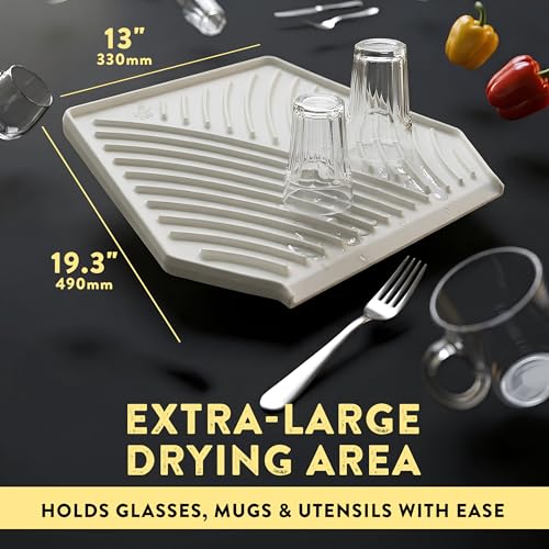 Silicone Dish Drying Mat with Drain (Greige Color)