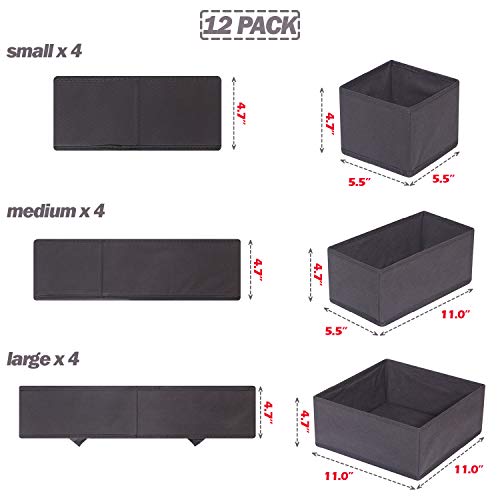 12 Pack Foldable Closet Dresser Drawer Organizer Fabric Baskets Containers for Clothes Underwear Socks Clothing 444
