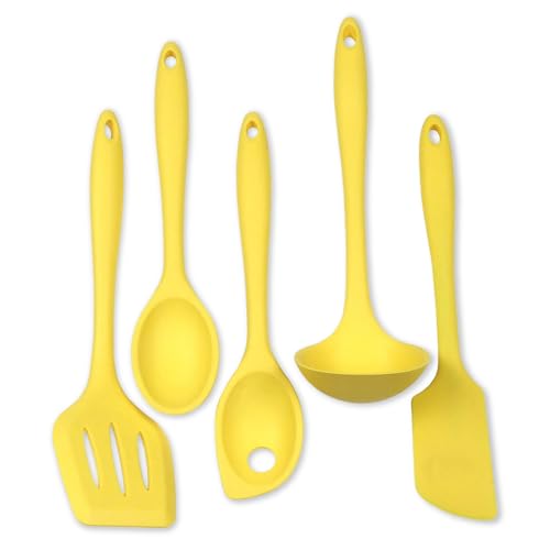 Premium Silicone Kitchen Tool and Utensil Set (5 Piece Set / Yellow)