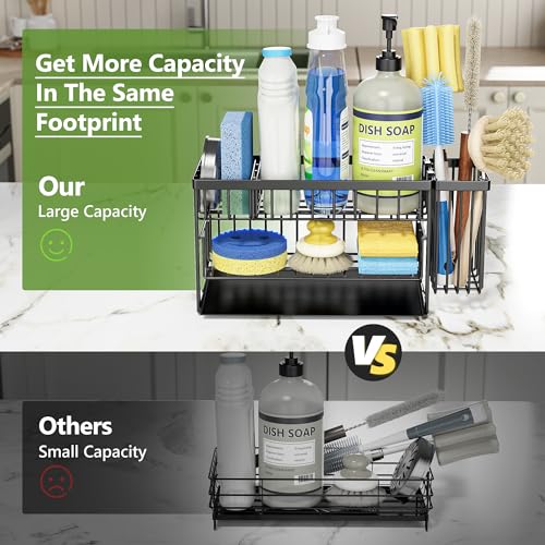 2 Tier Kitchen Sink Caddy Organzier Rack with Flexible Dish Brush Holder