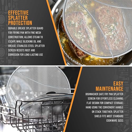 13" Stainless Steel Fine Mesh Splatter Screen with Resting Feet & Black Comfort Grip Handle