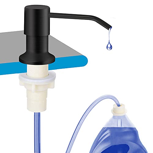 Fast Delivey) OHiHi Dish Soap Dispenser for Kitchen Sink (Brushed Nickel), Countertop Water Pump with 47” No-spill Extension Tube Kit Design For Kitchen Bathroom, Refill from the Top, No More Refills