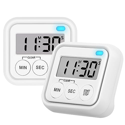 Timer Kitchen Timers for Cooking Classroom Timer for Kids Teachers Digital Magnetic Timers 2 Pack (White)