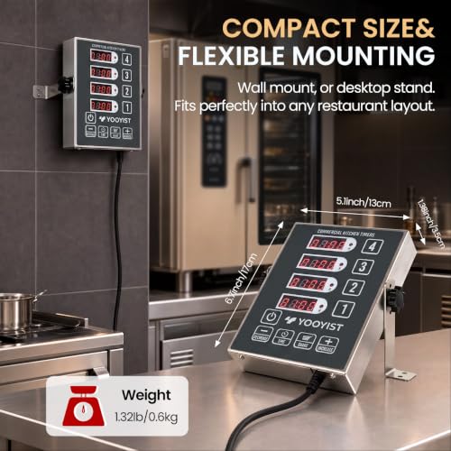 4 Channel Commercial Kitchen Timer Digital Stainless Steel Timer (Gray)
