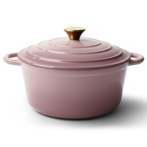 Vintage Style 6 Quart Dutch Oven Pot with Lid (Pink / 6 QT Round)