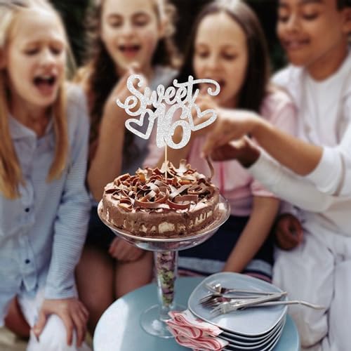 24Pcs Happy 16th Birthday Cupcake Toppers Glitter Hello 16 Sweet 16 Cupcake Picks 2006 Sixteen Old Birthday Cake Decorations for 16th Birthday Anniversary Party Supplies Black