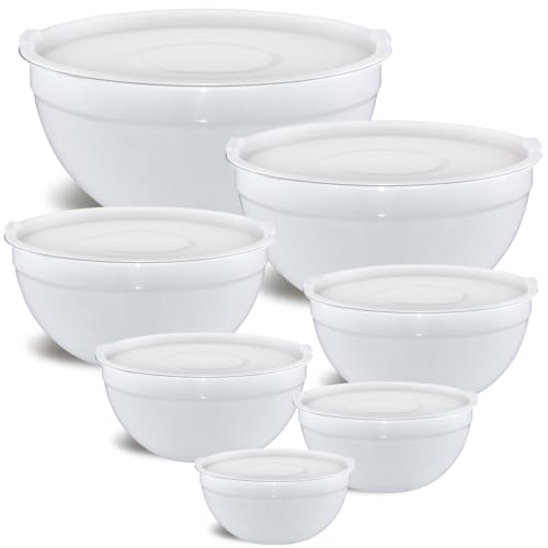 White Mixing Bowls with Airtight Lids (White / 7 Pieces)