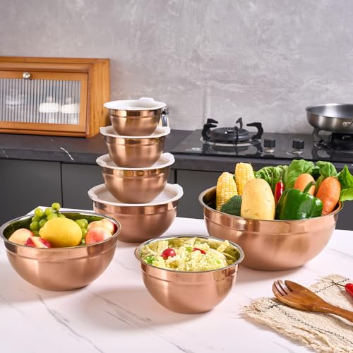 Rose Gold Mixing Bowls with Airtight Lids (Rose Gold / 7 Pieces)