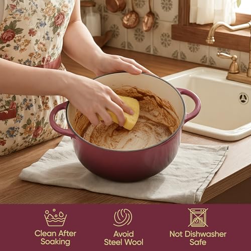 Vintage Style 6 Quart Dutch Oven Pot with Lid (Rose / 6 QT Round)