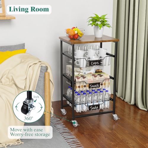 Tier Vegetable Fruit Basket Kitchen Storage Rolling Cart on Wheels with Pull