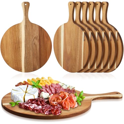 6 Pcs Acacia Wood Round Cutting Board 0.6 Inch Thick (9 x 13 Inch)