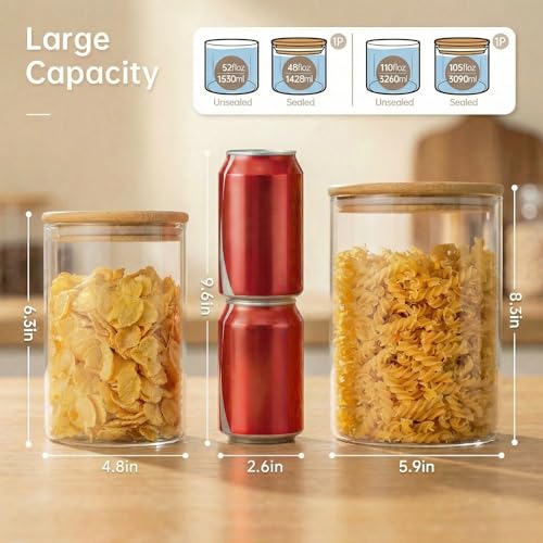 Round Glass Food Storage Containers with Airtight Bamboo Lids