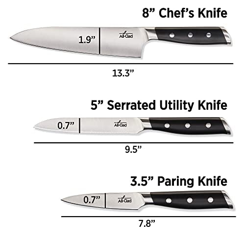 Forged German Stainless Steel Kitchen Knife Essential Set (Silver/Black / 3-Piece Knife Set)