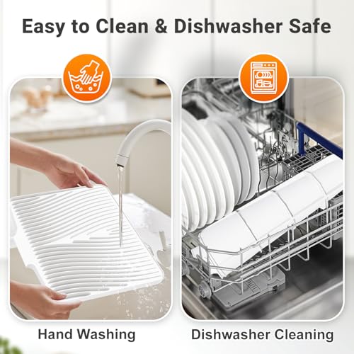 Silicone Dish Drying Mat for Kitchen counter (Ivory-2pcs / 19.7" x 17")