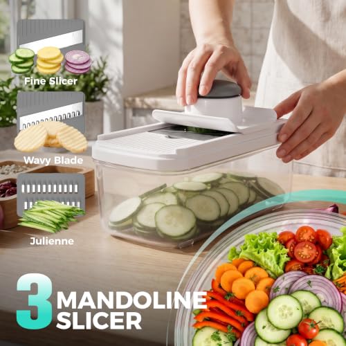 9-in-1 Vegetable Chopper & Mandoline Slicer, 7 Blades, Drain Basket