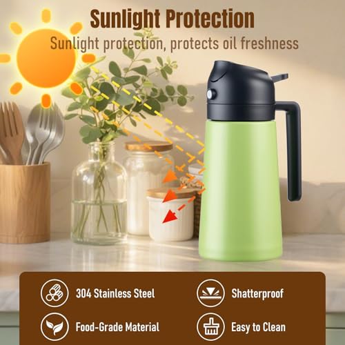 Oil Bottle, 2-in-1 Stainless Steel Sprayer and Dispenser, 16 fl oz (Green-Black)