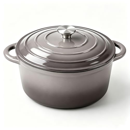 6 Quart Enameled Dutch Oven Pot with Lid (6 QT / Grey)