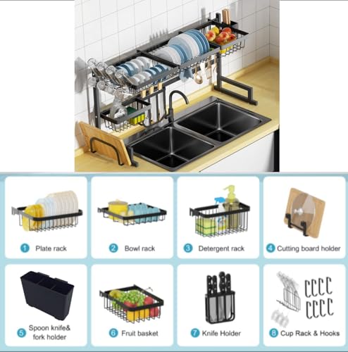 Adjustable Over The Sink Dish Drying Rack 2 Tier 33.4" (33.4"-41.3")