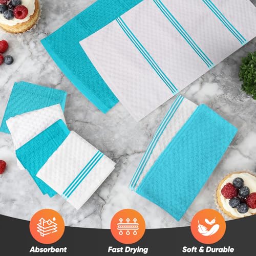 Oven Mitts Kitchen Towels and Dishcloths with Pot Holders Sets (Lake Blue)