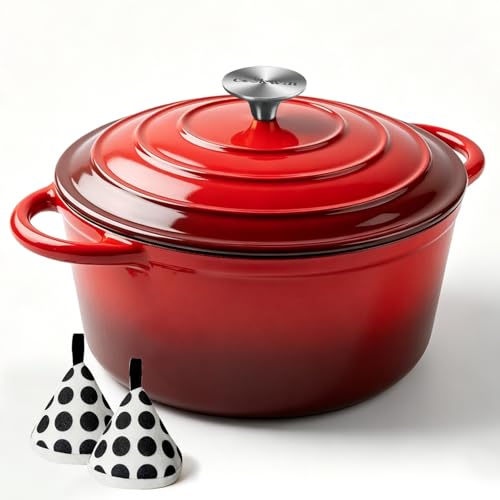 6 Quart Enameled Cast Iron Dutch Oven with Lid (Red / 6QT)
