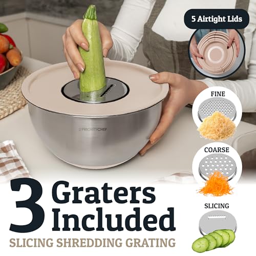 28pc Stainless Steel Mixing Bowls with Lids Set (Utensils - Khaki)